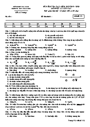 Đề kiểm tra Chương 4+5 môn Vật lý Lớp 11 - Mã đề 112 - Năm học 2019-2020 - Trường THPT Đầm Dơi